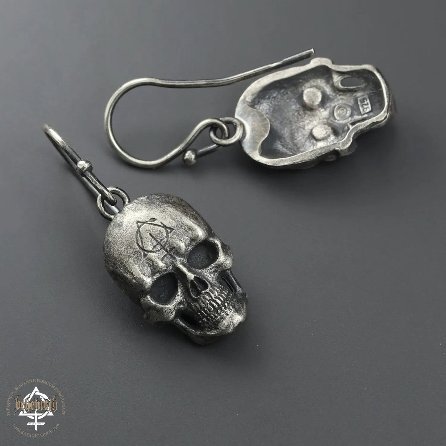 Behemoth 'Contra Skull' sterling silver earrings