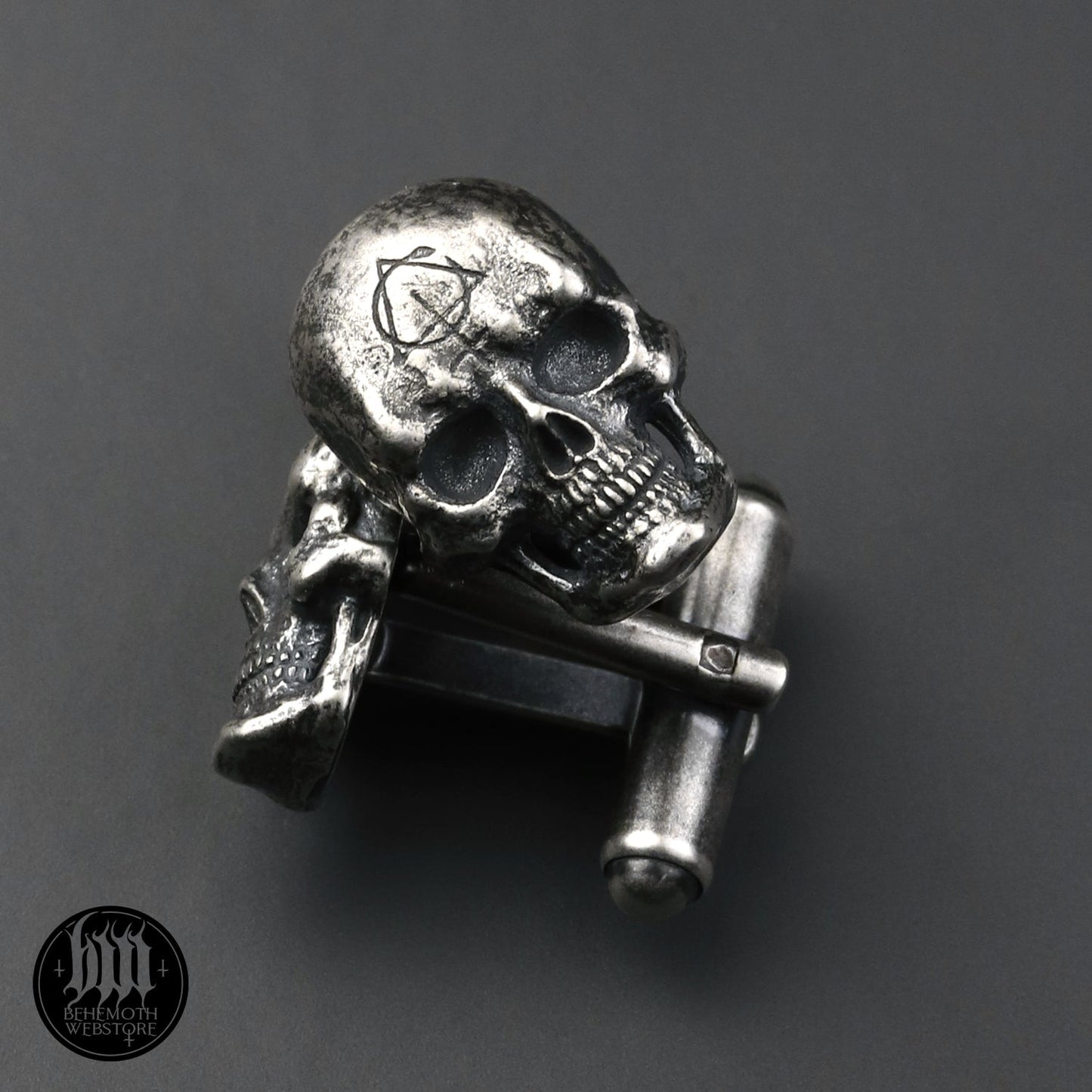 Behemoth 'Contra Skull' sterling silver cufflinks